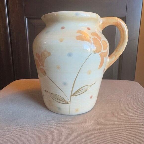Ceramic Pitcher‎ White Decorative Hand Painted Floral Pattern Made in PORTUGAL - Picture 1 of 7